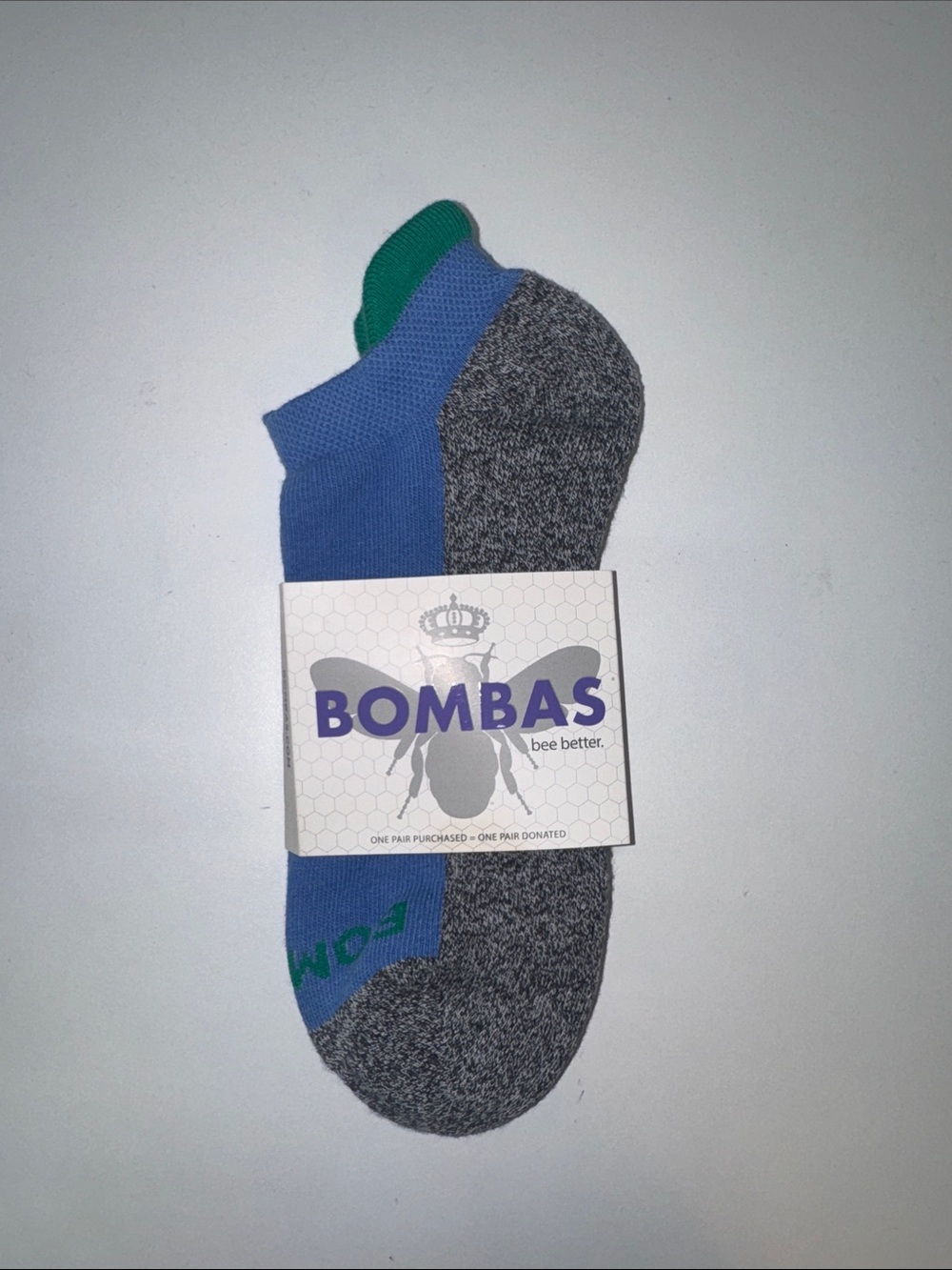 Bombas low-cut socks in Blue, Green, and Heather Gray